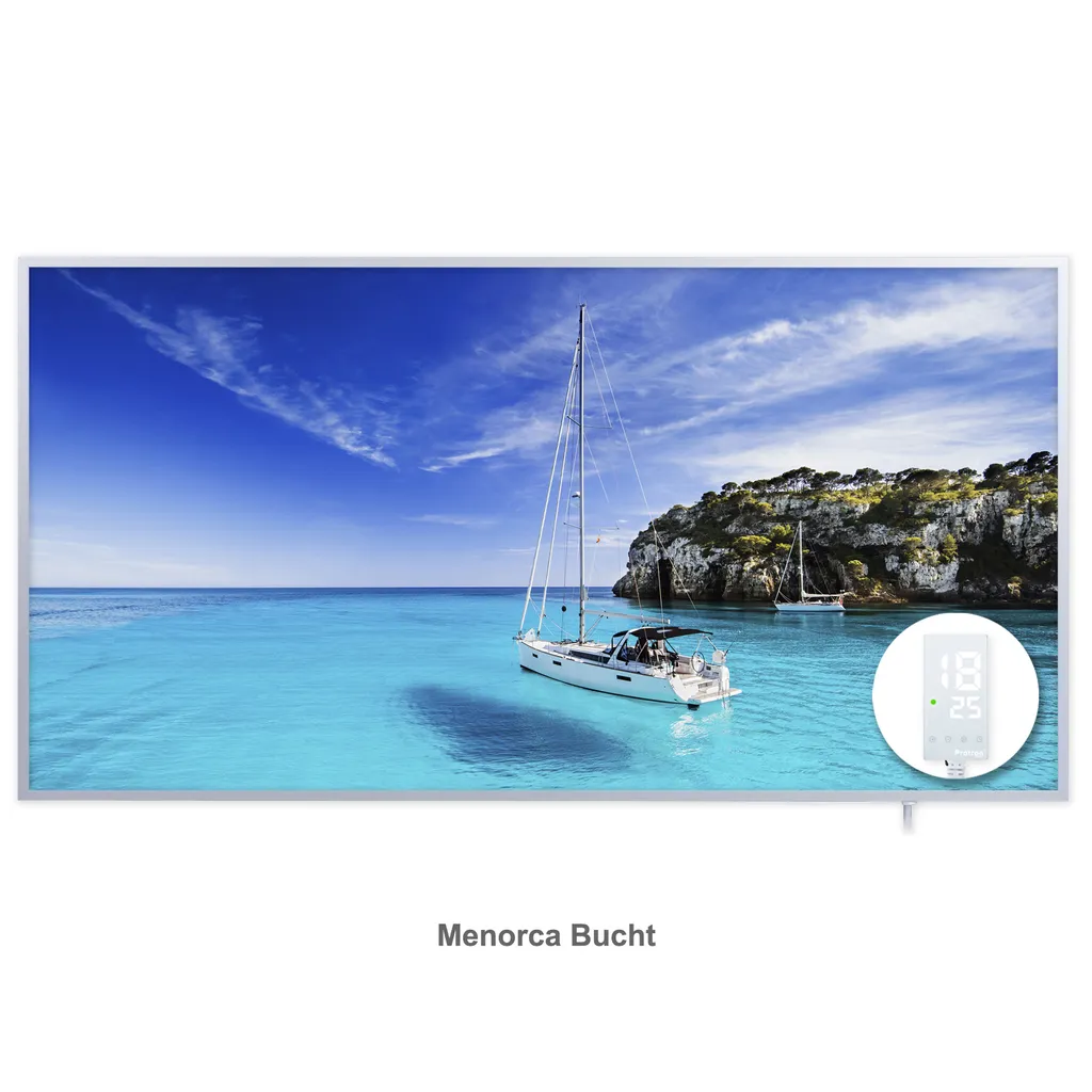 Protron Motiv Infrarotheizung Infrarot Panel Heizkörper Bild Elektroheizung Wandheizung Heizung 720Watt 100x52cm mit Smart-Touchscreen-Thermostat G2, Motiv:Menorca Bucht